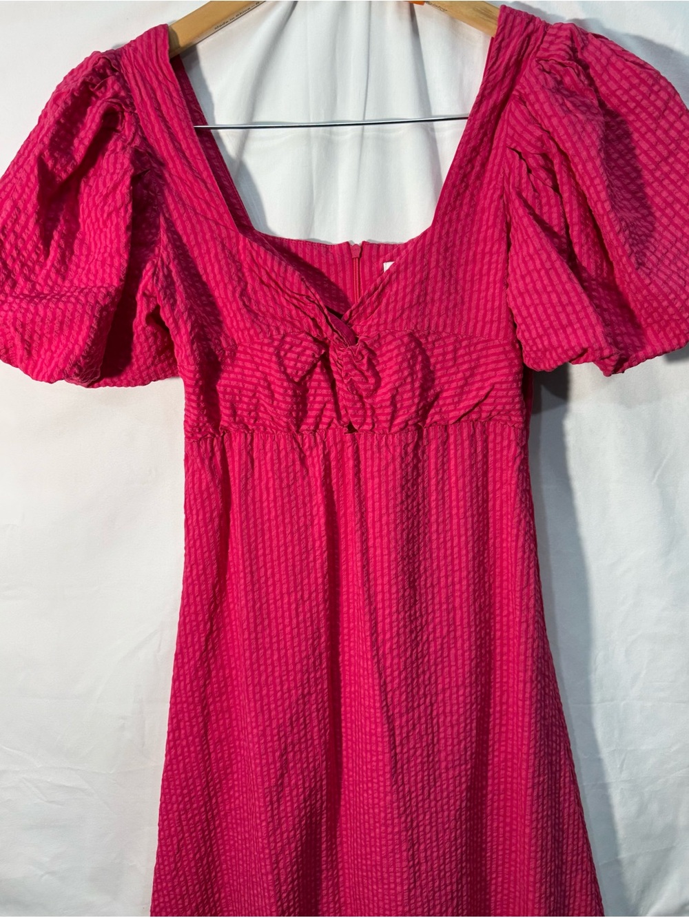MNG Mango Womens Pink Textured Midi Dress Puff Sleeve Square Neck US 2 UK XS